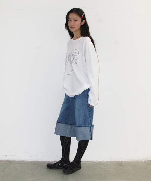 DOT RIBBON OVER FIT LONG SLEEVE WHITE