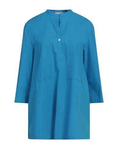 Woman Top Azure Size S Cotton, Elastane