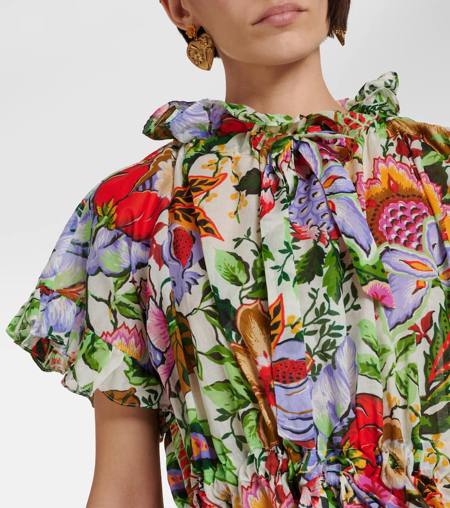 Floral ruffled cotton blouse