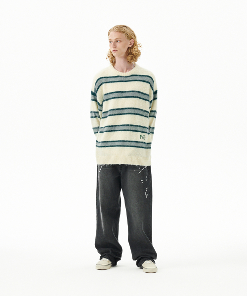 HAIRY STRIPE KNIT SWEATER IVORY