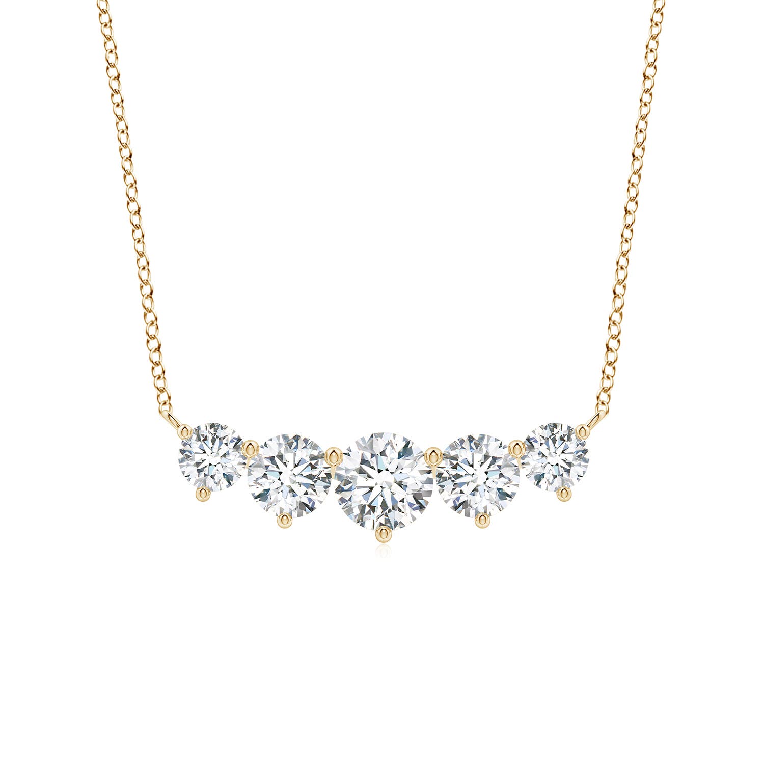 Angara 1.0 Carat Graduated Five Stone Round Diamond Necklace in 18K Yellow Gold