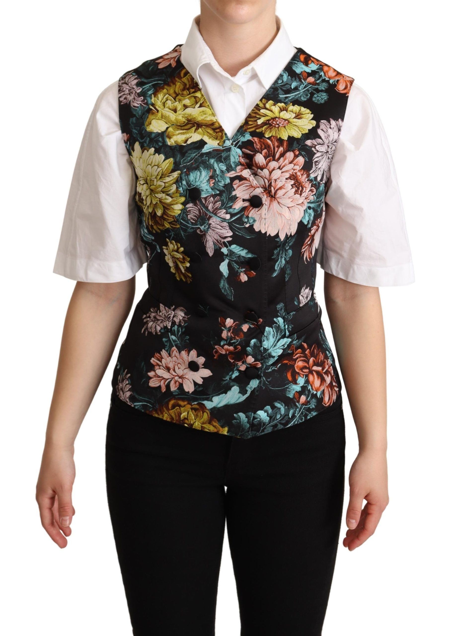 Jacquard Floral Vest — Black