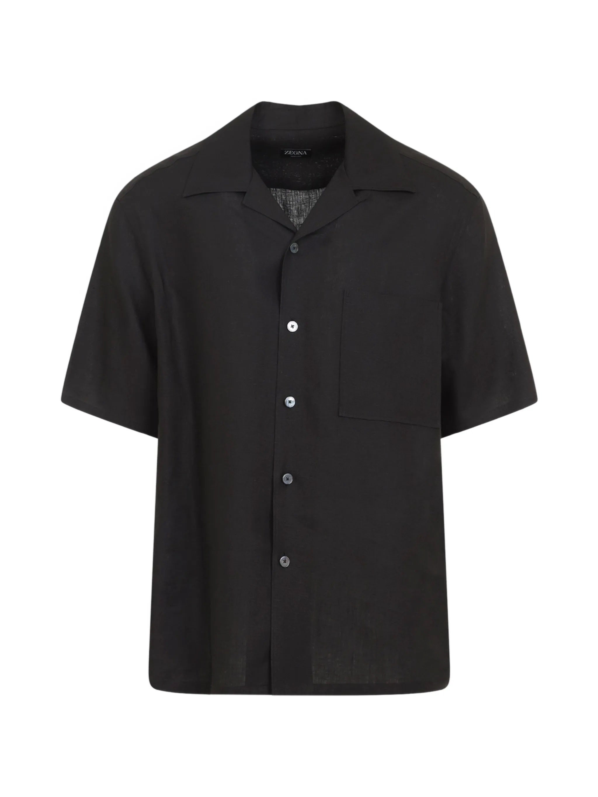 Regular-Fit Linen Cuban Collar Button-Down Shirt with Chest Pocket