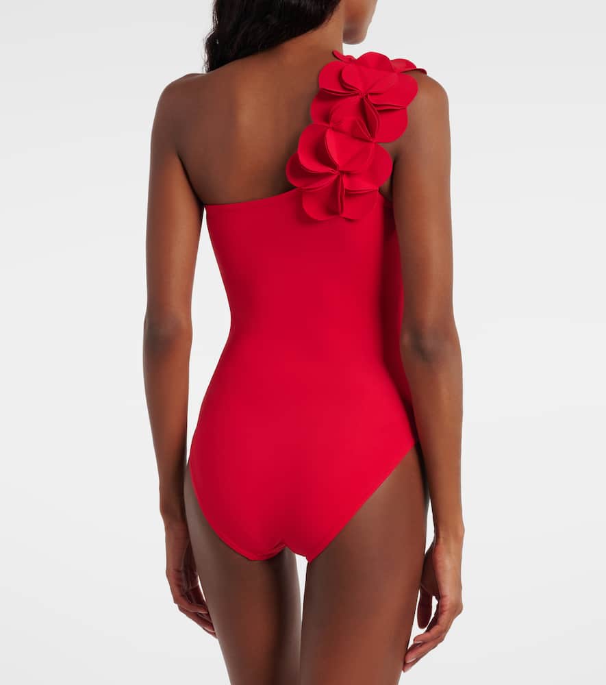 Tess floral-appliqué one-shoulder swimsuit
