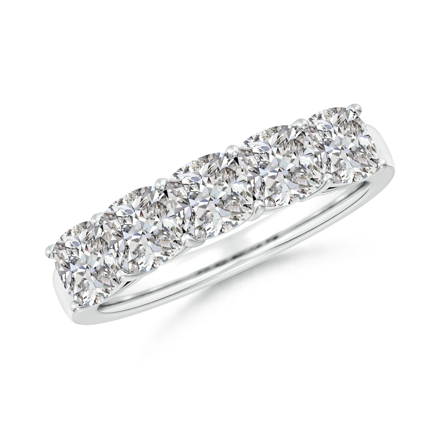 Angara 2.5 Carats Prong-Set Cushion Diamond Five Stone Wedding Ring in 14K White Gold