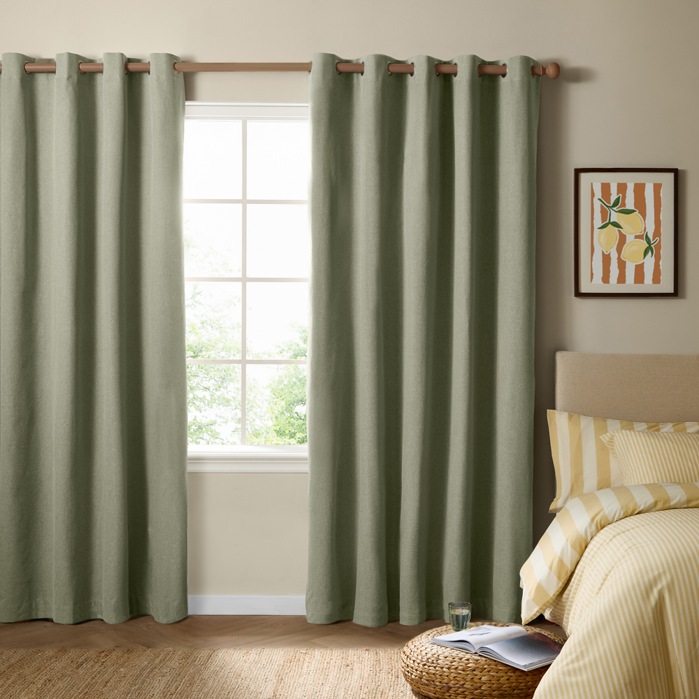 Furn. The Ultimate Blackout Textured Woven Eyelet Curtain Pair, Sage - Sage Green - 229 cm x 229 c