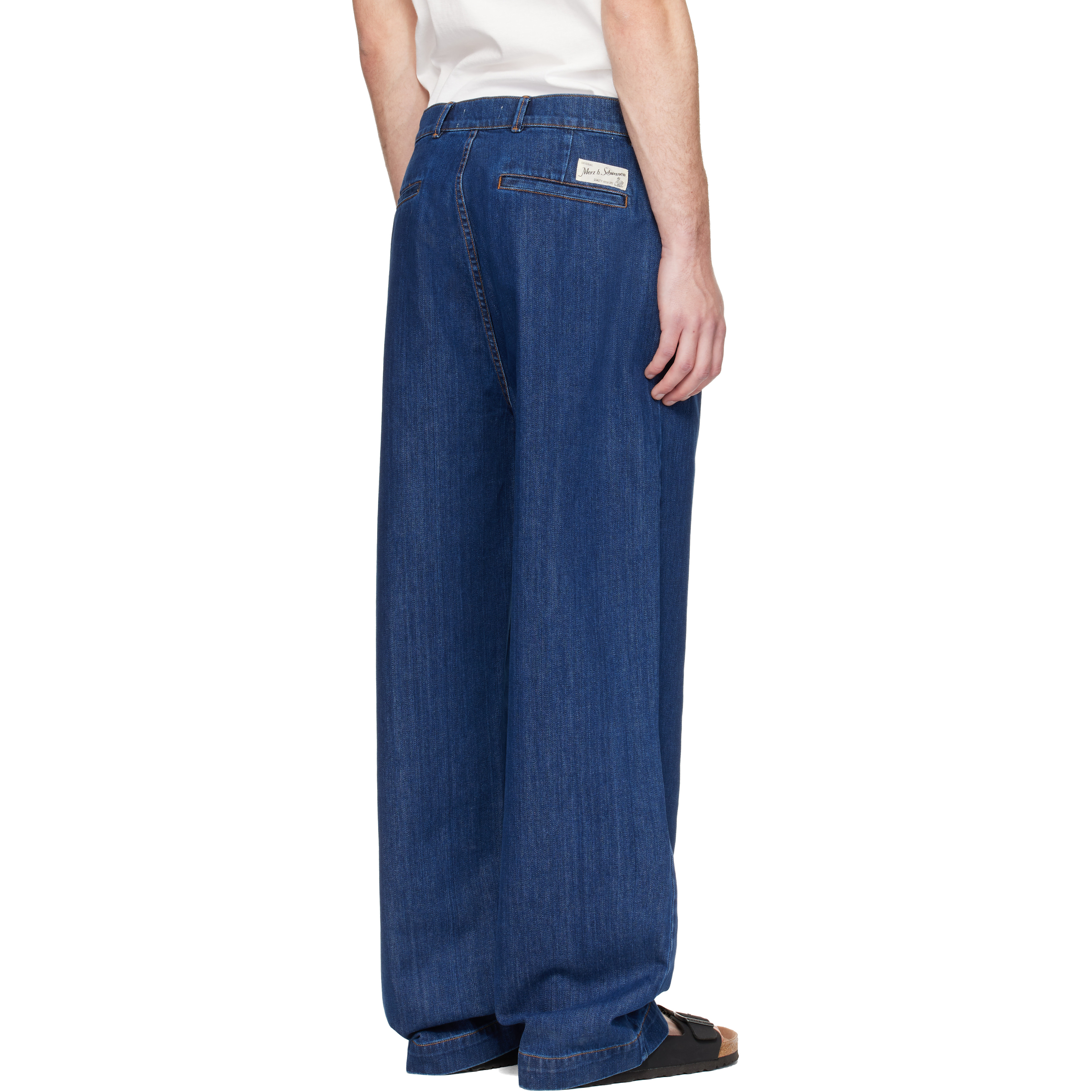 Blue 1940s Cotton Denim High Rise Wide Leg Chino Jeans