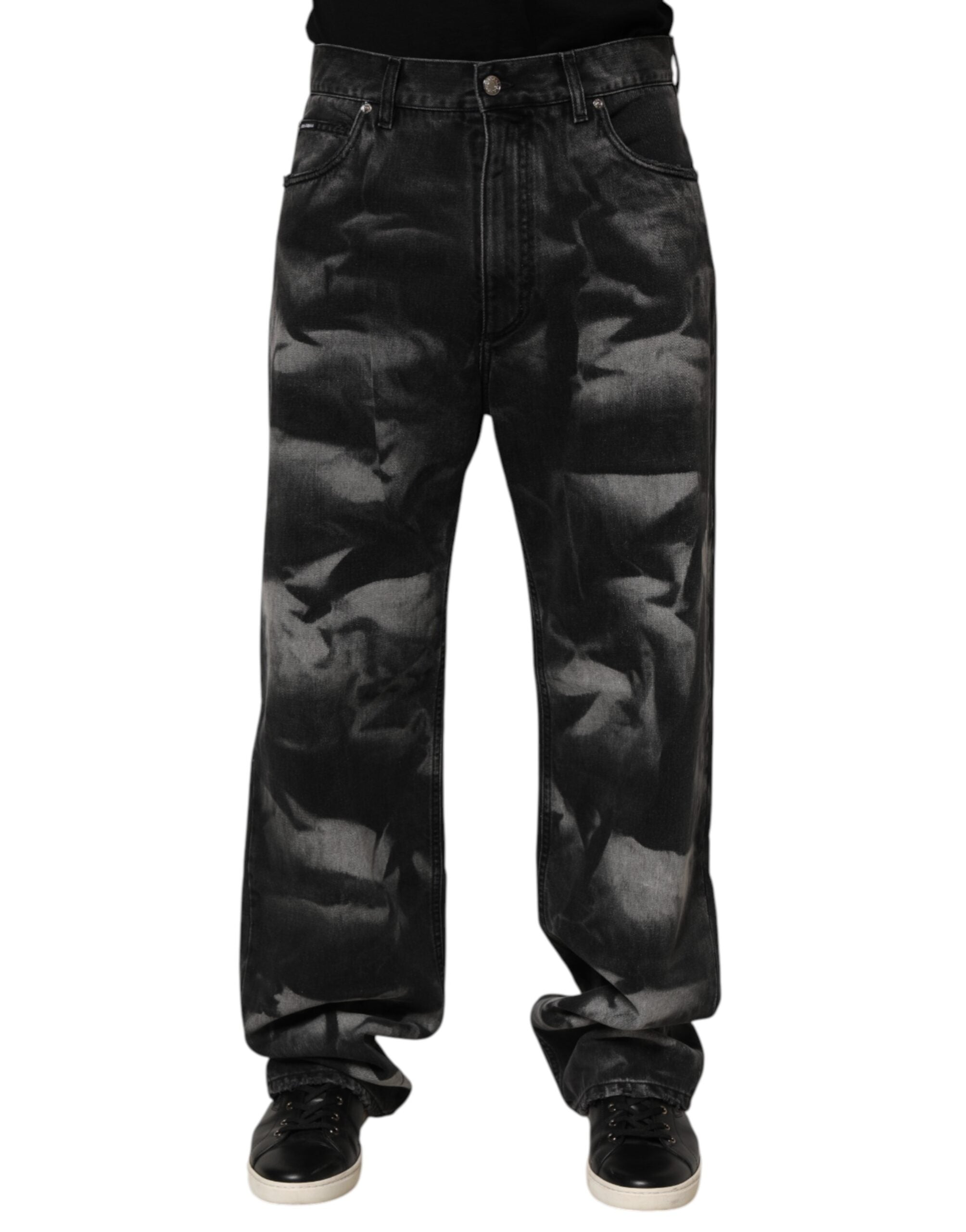 Black Marbled Effect Jeans — Black