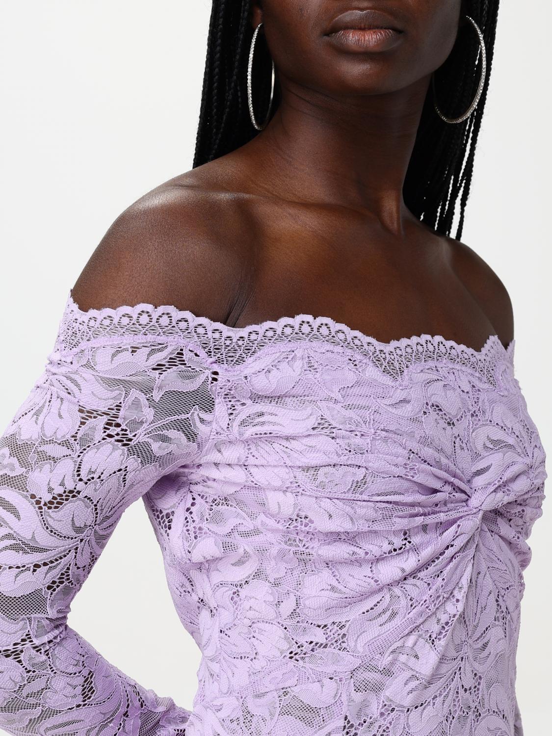 Bardot-neckline lace maxi dress - Purple