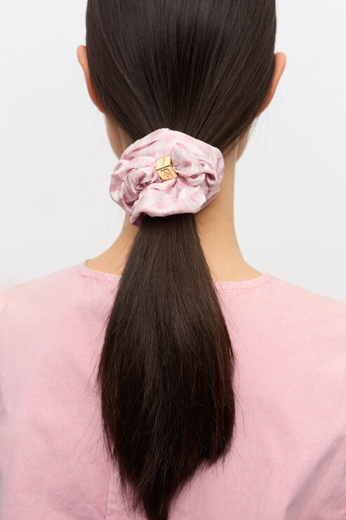 Pink Gingham Scrunchie in Bleached Mauve Polyester Women's