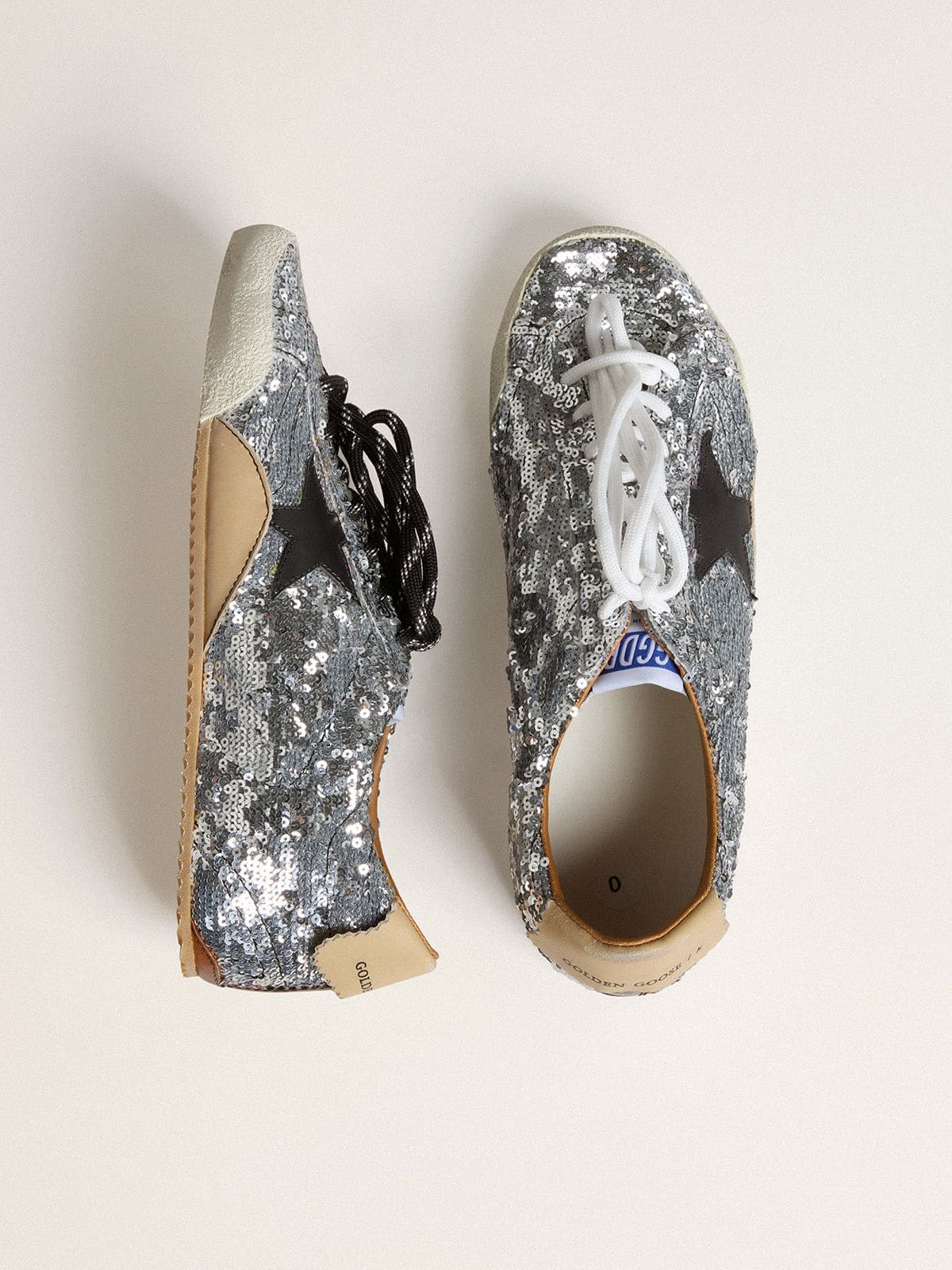 Golden Goose - Women's True-star In Silver Sequins With Black Star And Silver Leather Heel Tab, Woman