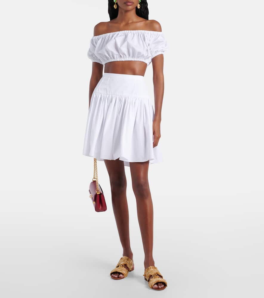 Pleated cotton poplin miniskirt
