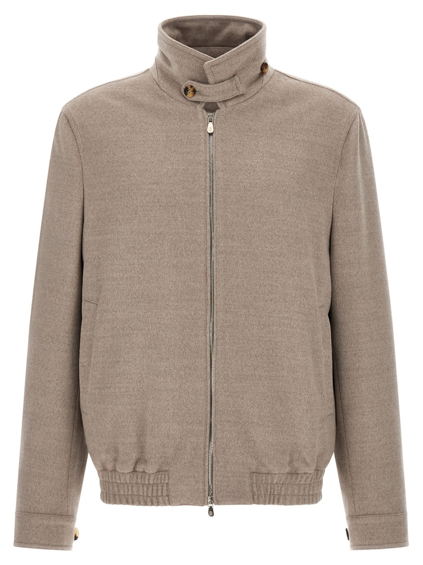 Beige Solid Bomber Jacket