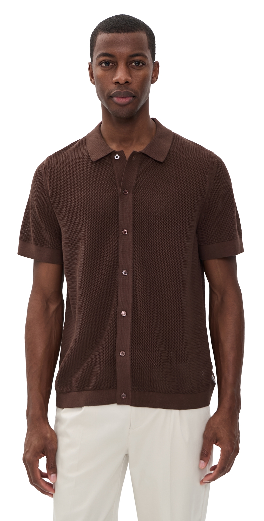 Crochet Knit Button Up Shirt Espresso