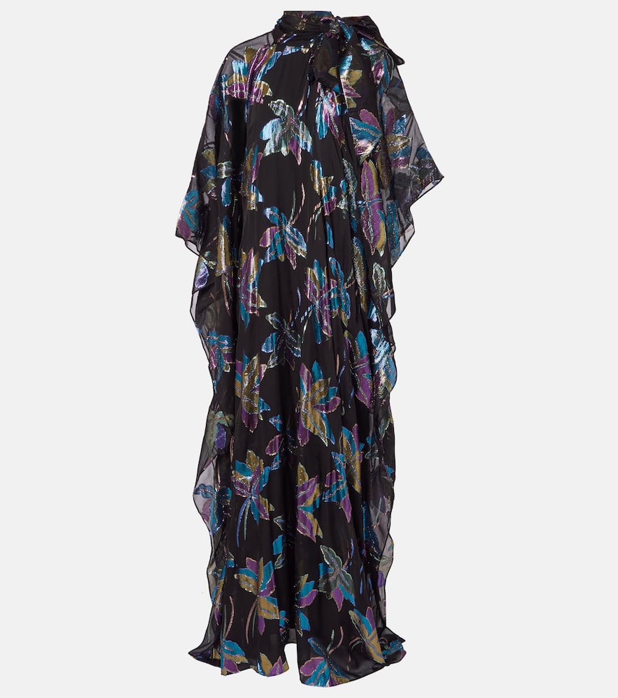 Stevie tie-neck silk-blend lamé kaftan