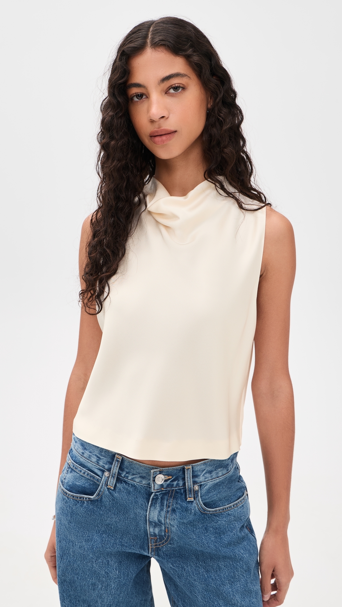 Cropped Cowl Neck Top Flax
