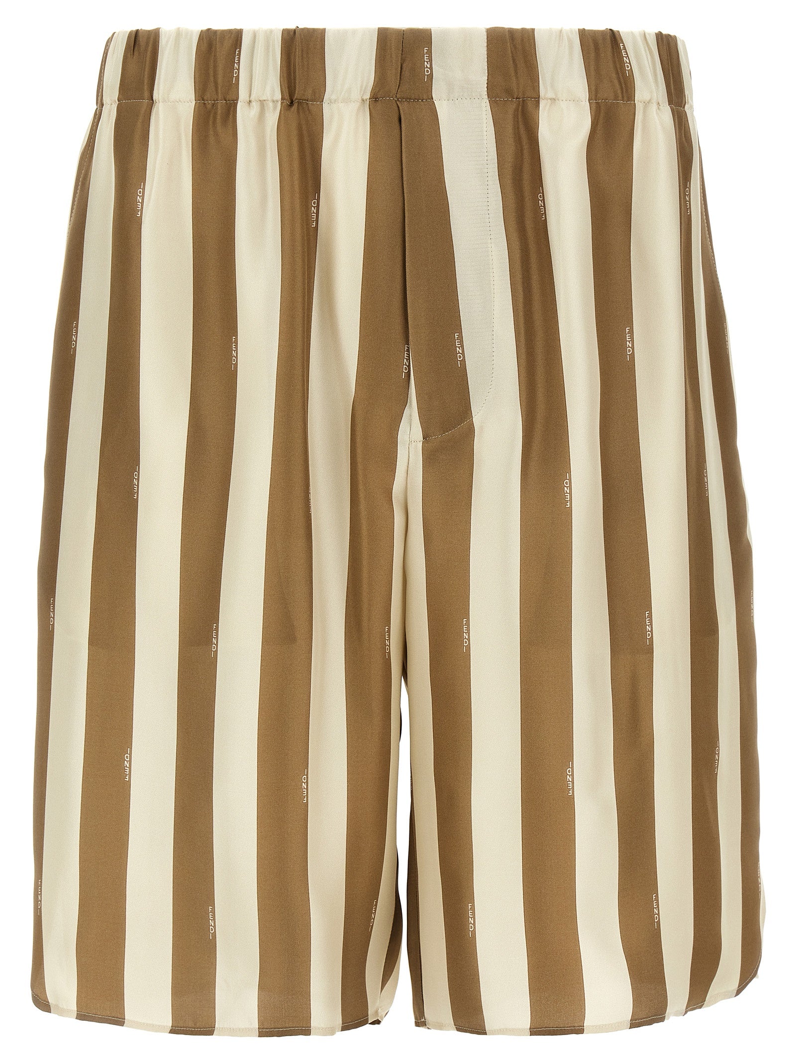 Silk Striped Bermuda Shorts — Beige