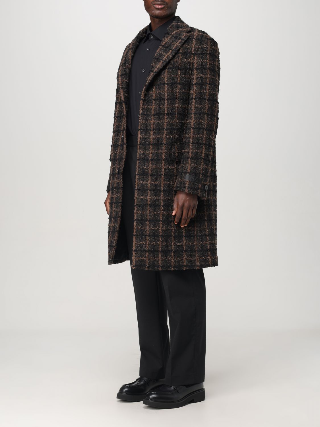 Tweed single-breast coat - Brown