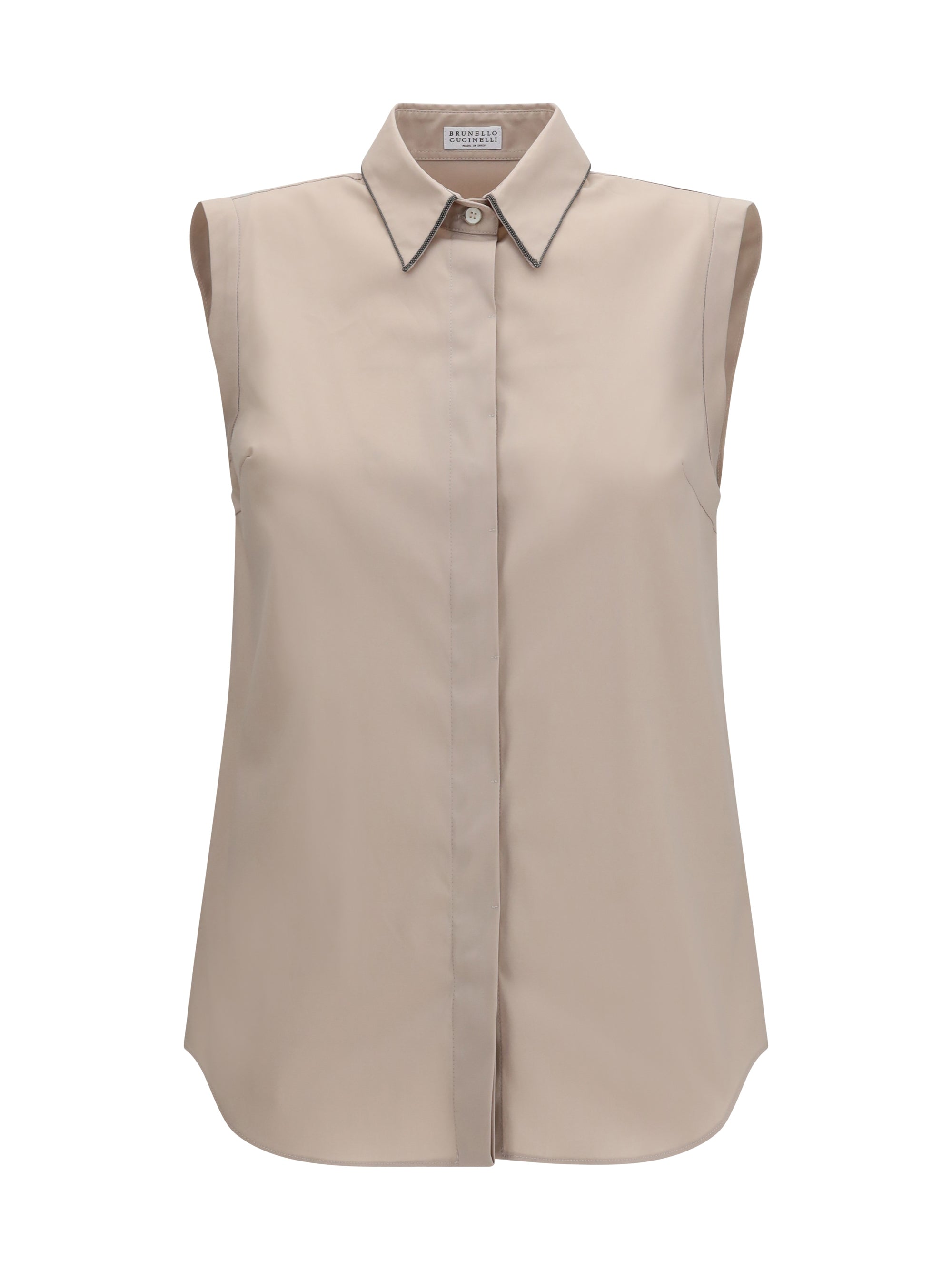 Monile-Embellished Sleeveless Shirt — Beige