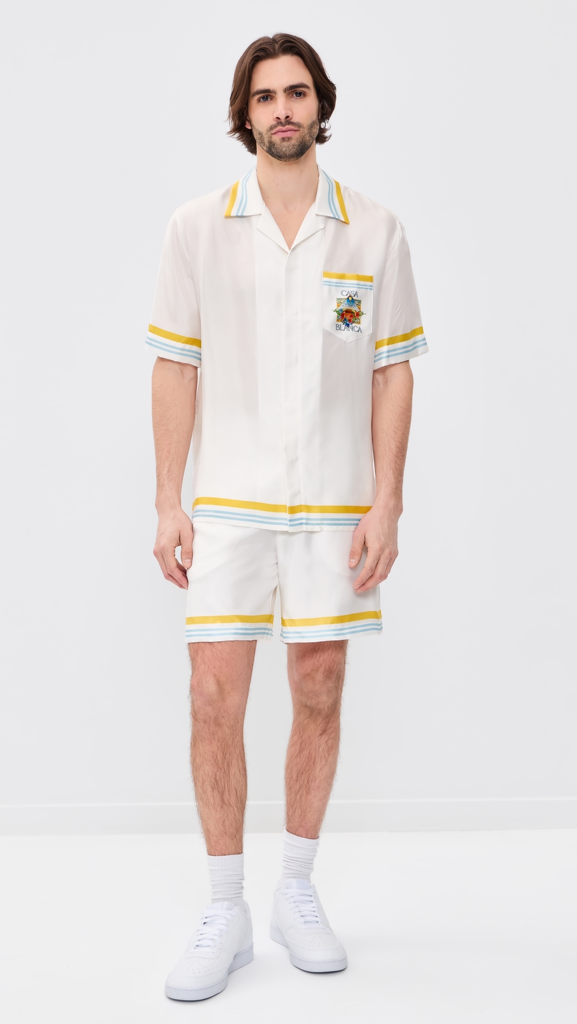 Tennis Landscape Silk Shorts White