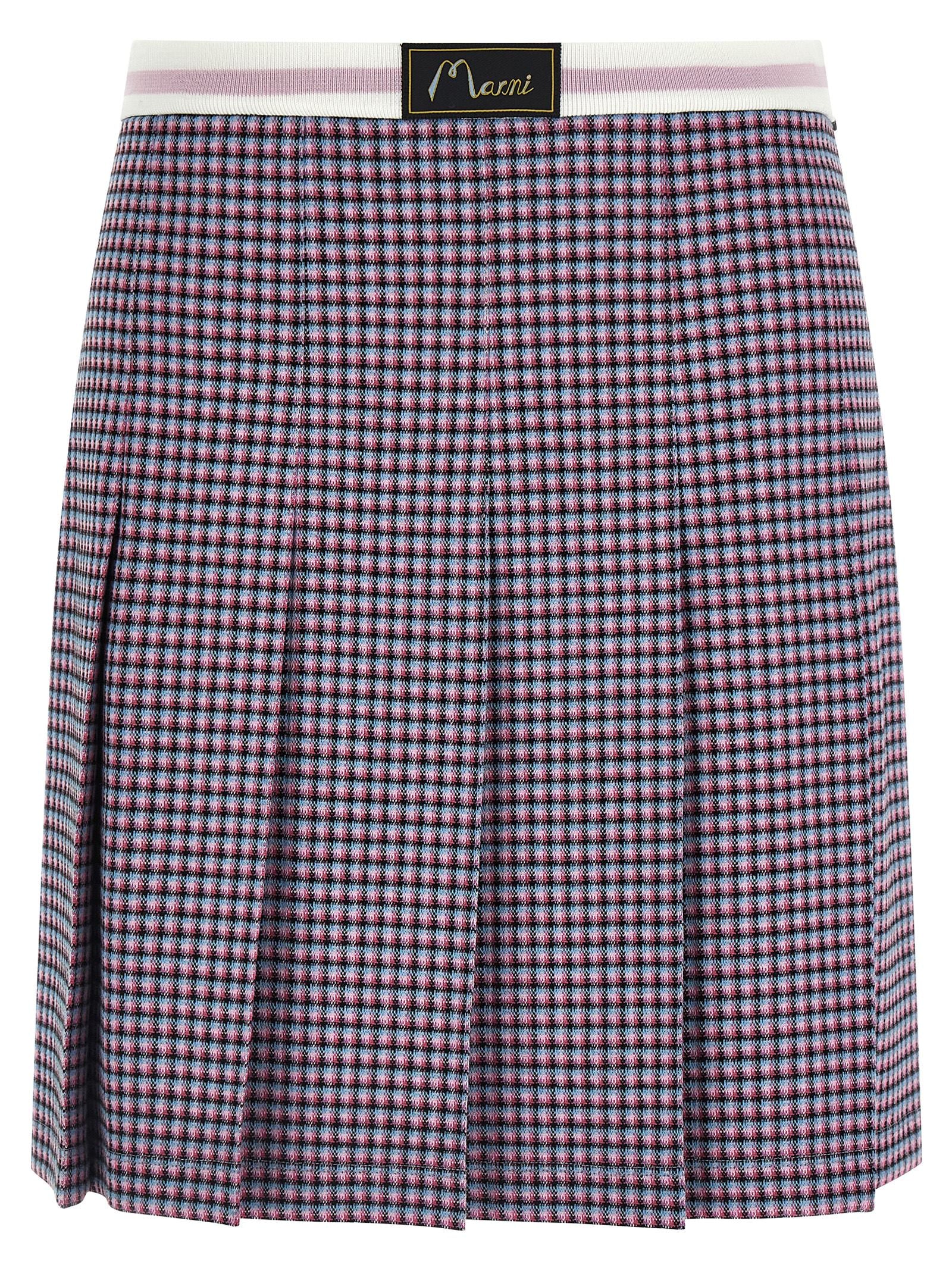 Houndstooth Pleated Skirt — Purple