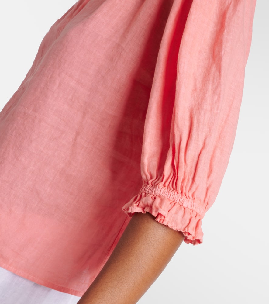 Puff-sleeve linen top