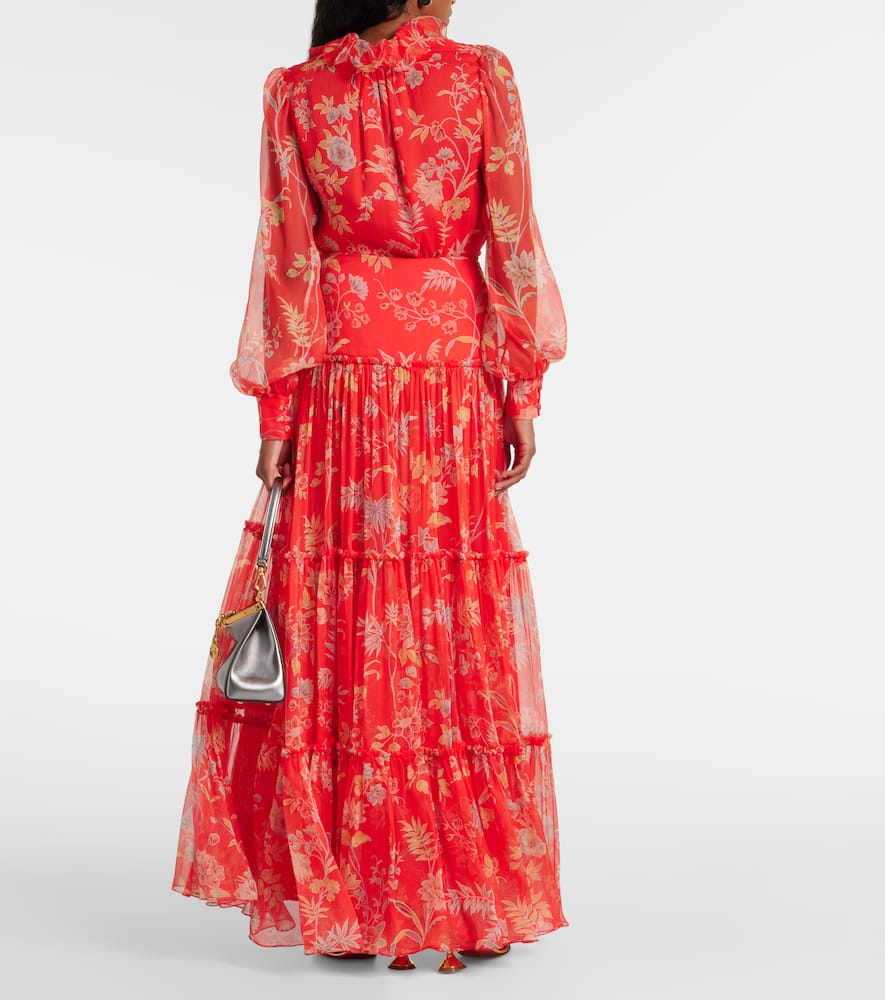 Floral tiered silk maxi skirt