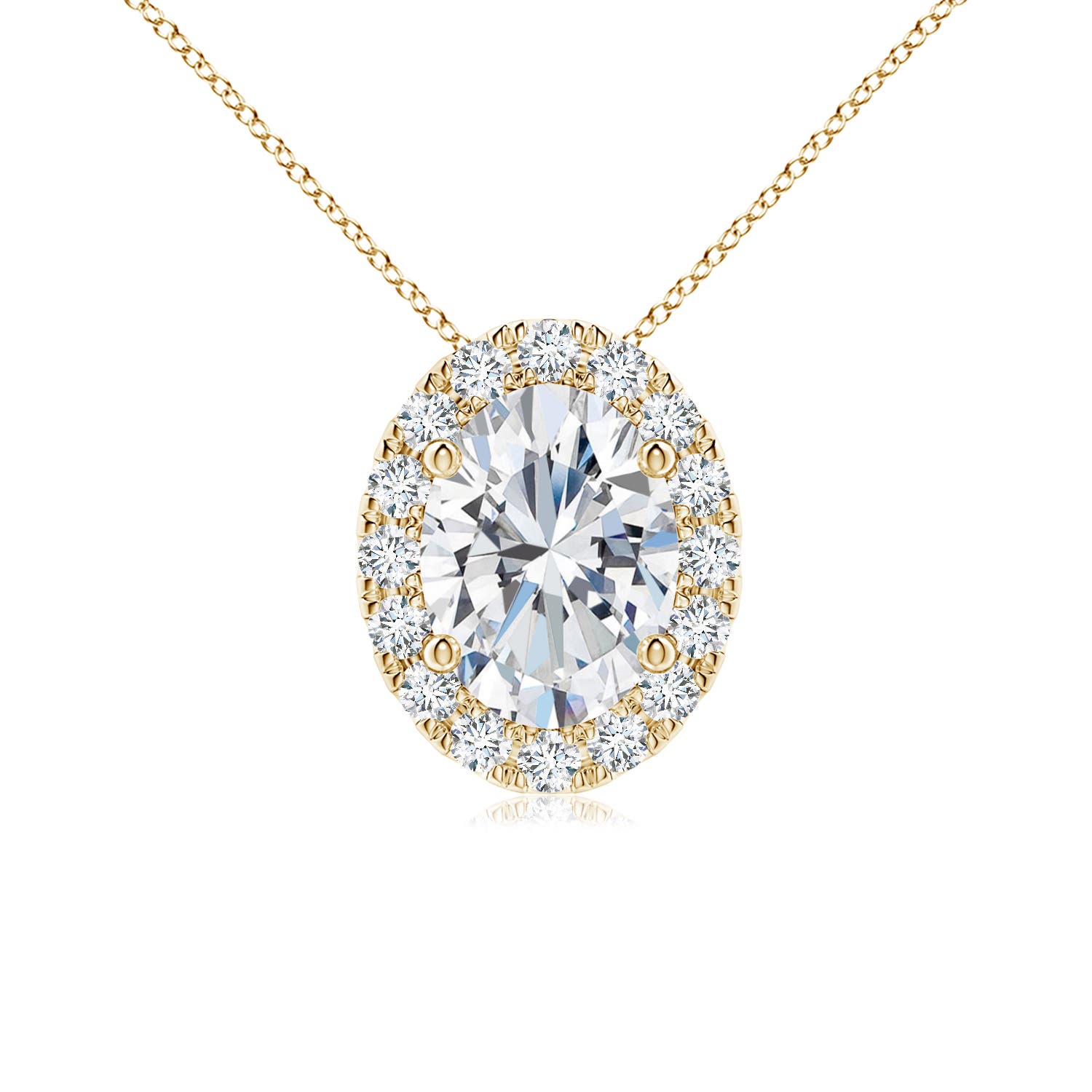 Angara 1.22 CTW Prong-Set Oval Lab-Gown Diamond Halo Pendant in 14K Yellow Gold