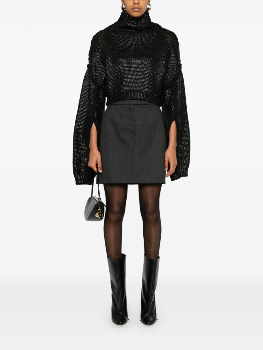 Black Cropped Cotton Sweater