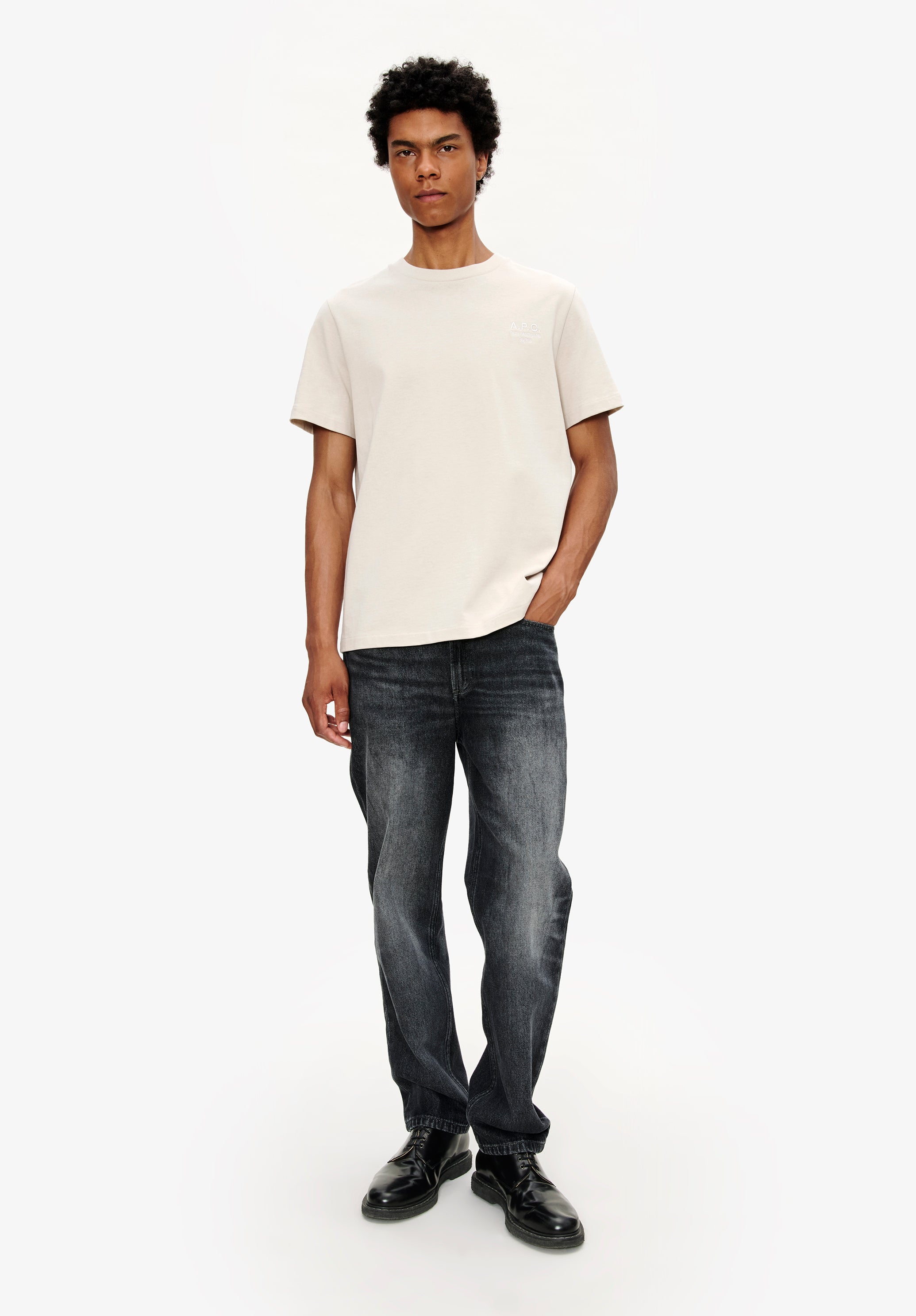 A. P.C. Men's Standard Rue Madame T-shirt Size: Extra Small in Putty grey