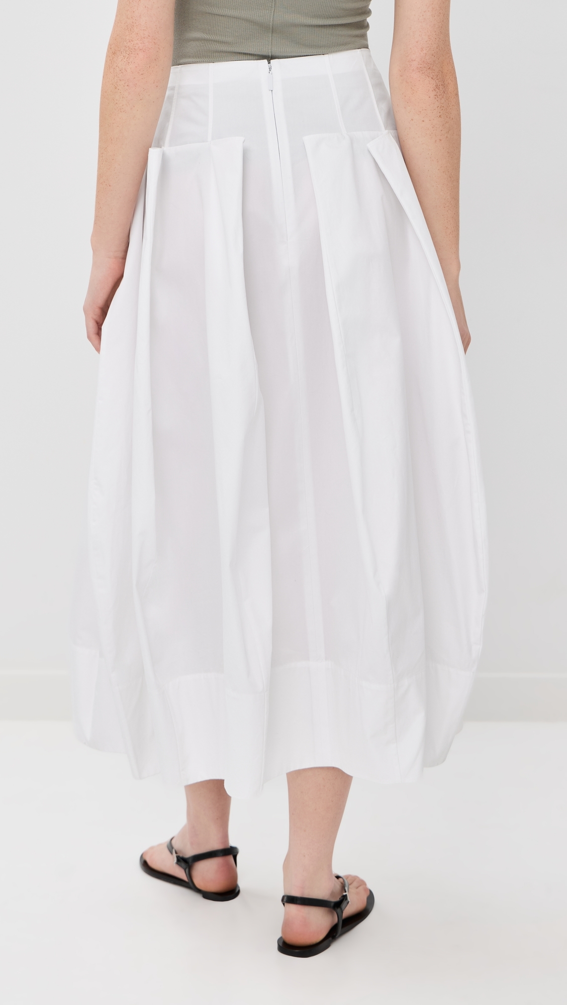 Compact Poplin Pinched Pleat Full Skirt White