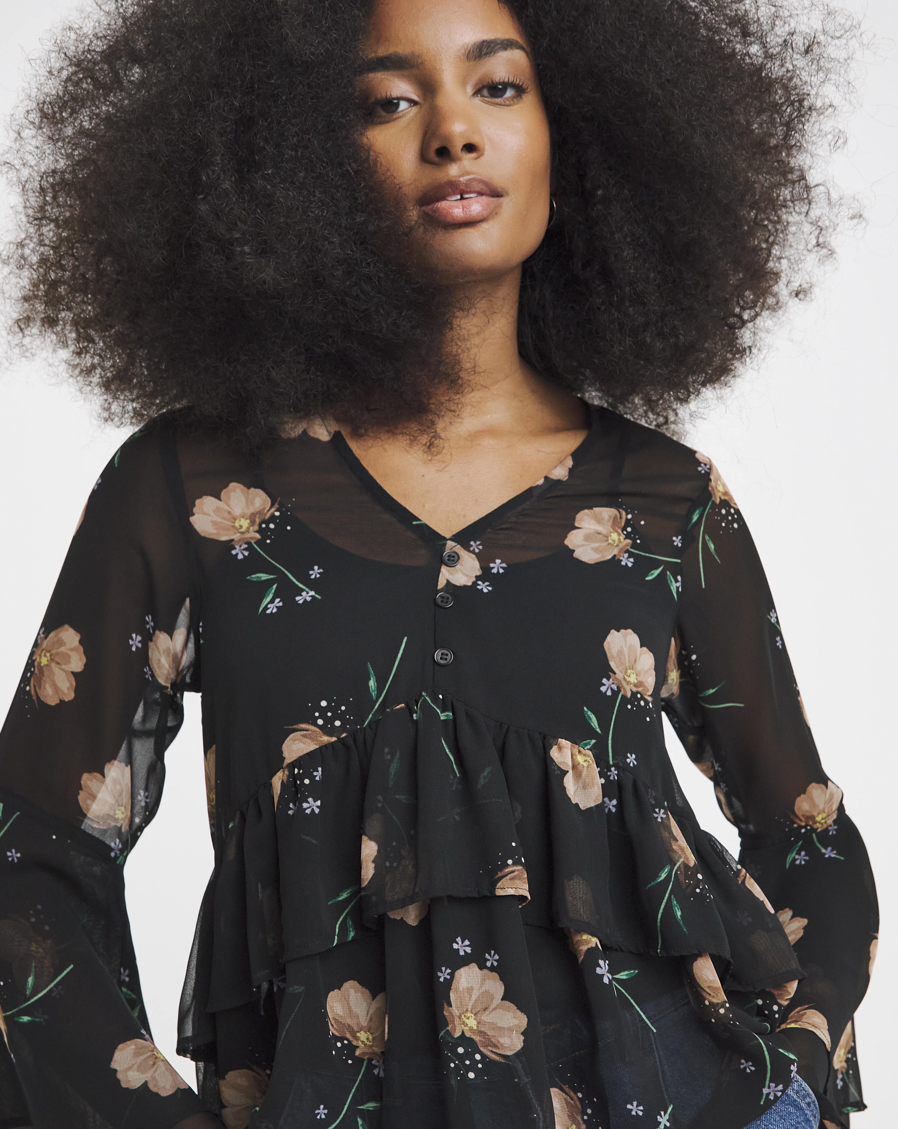 Black Floral Georgette Historical Blouse