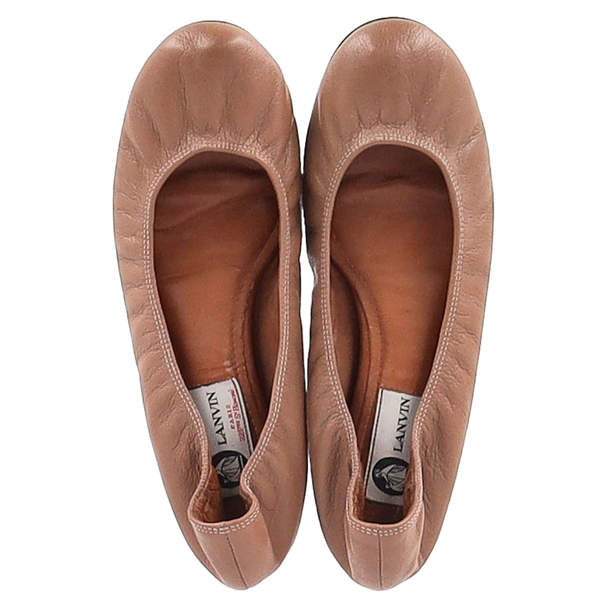 Lanvin Women's Preloved Round Toe Ballet Flats in Brown Leather in Light Brown