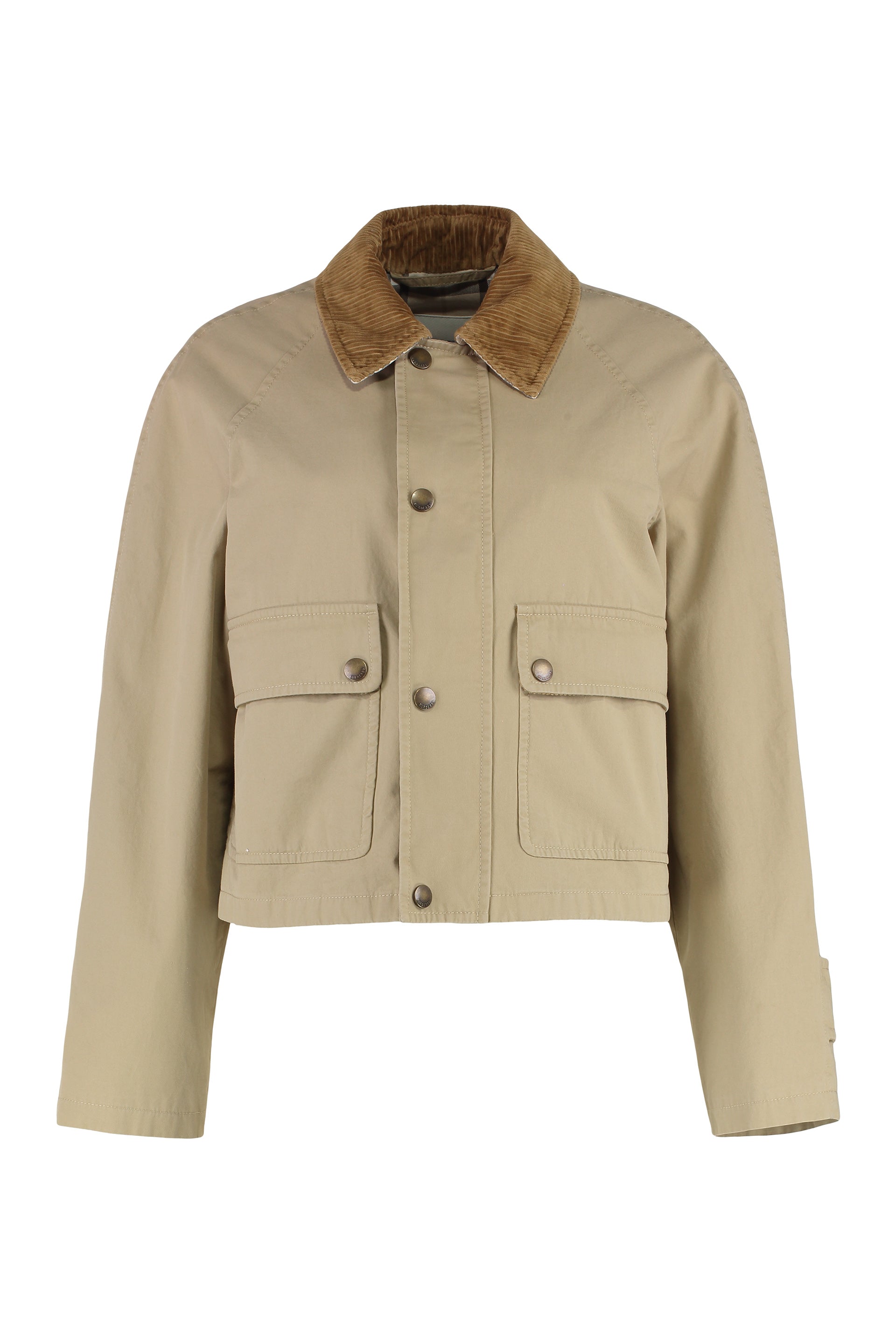 Corduroy-Collar Cotton Jacket — Beige