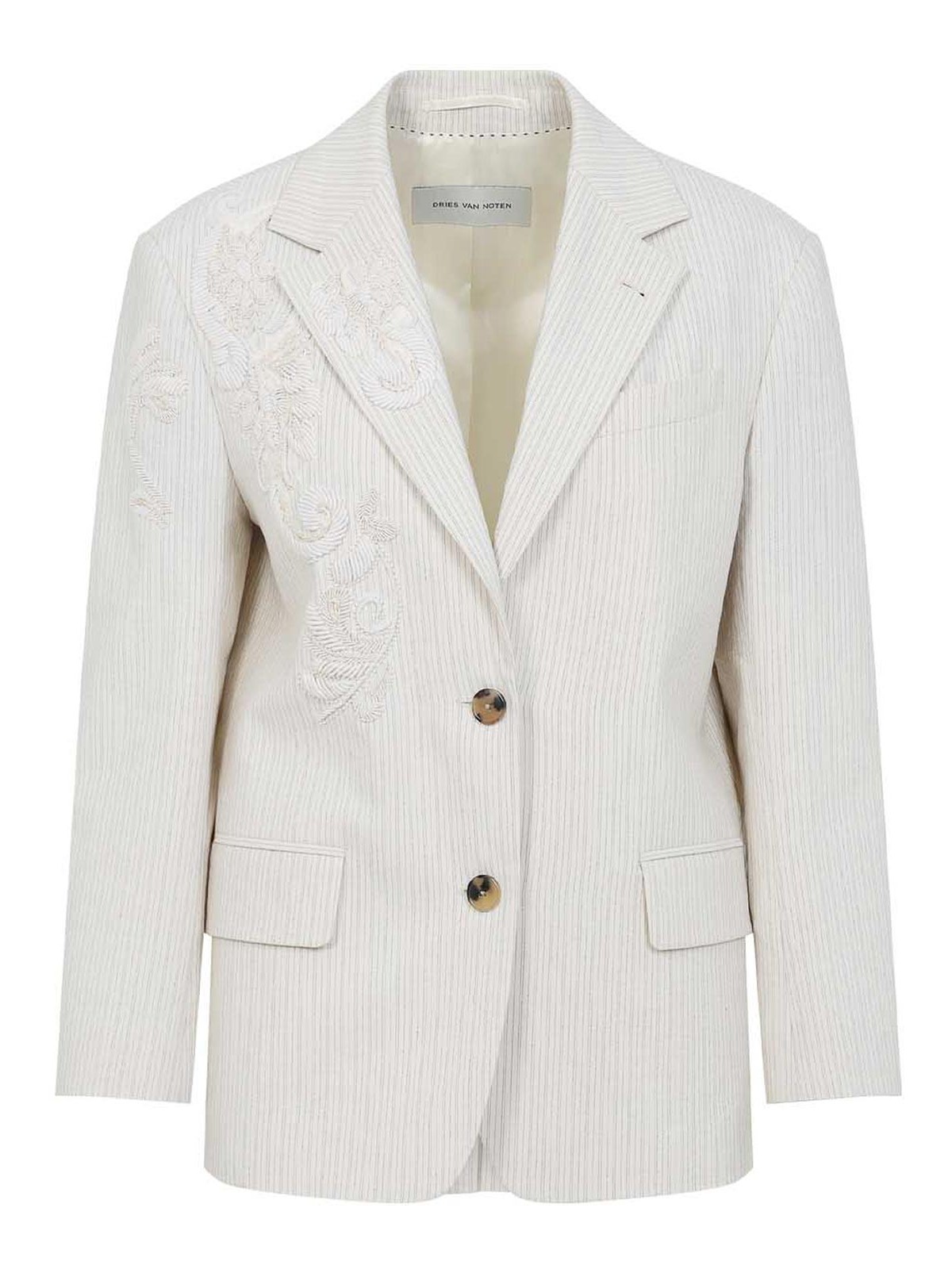 Dries Van Noten - birdy embroidered striped tailored jacket pocket