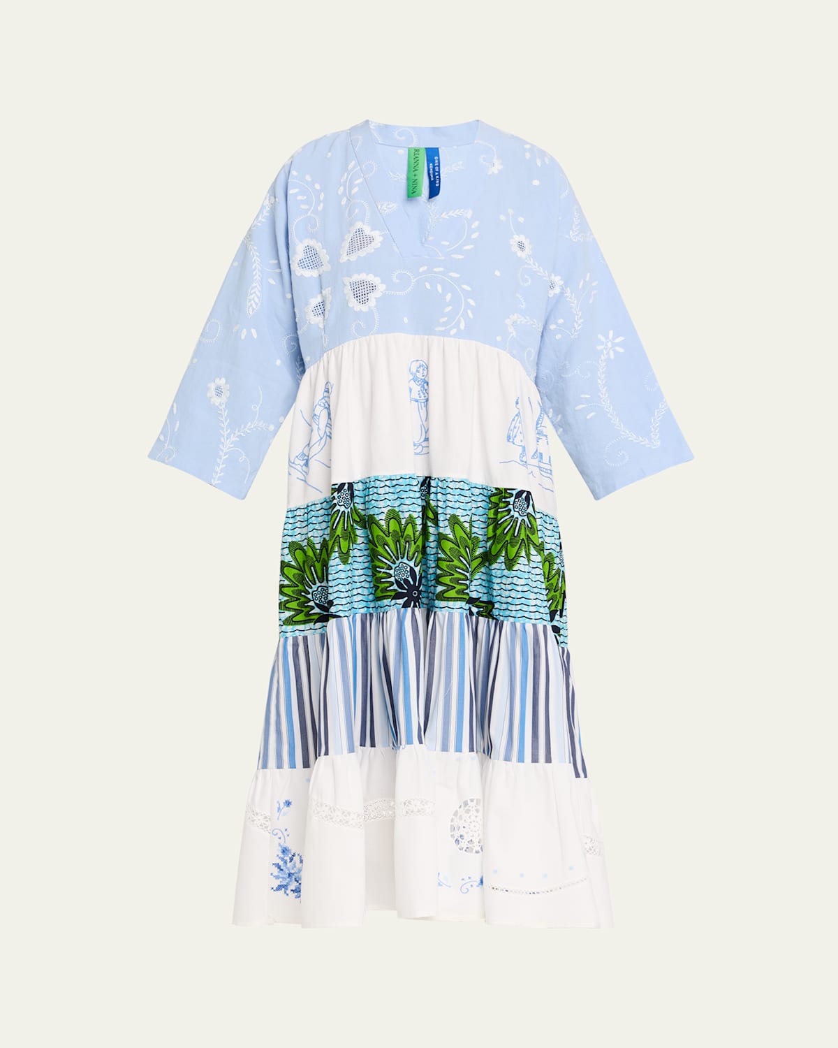 Ooak Kendima Volant Tiered Patchwork Midi Dress