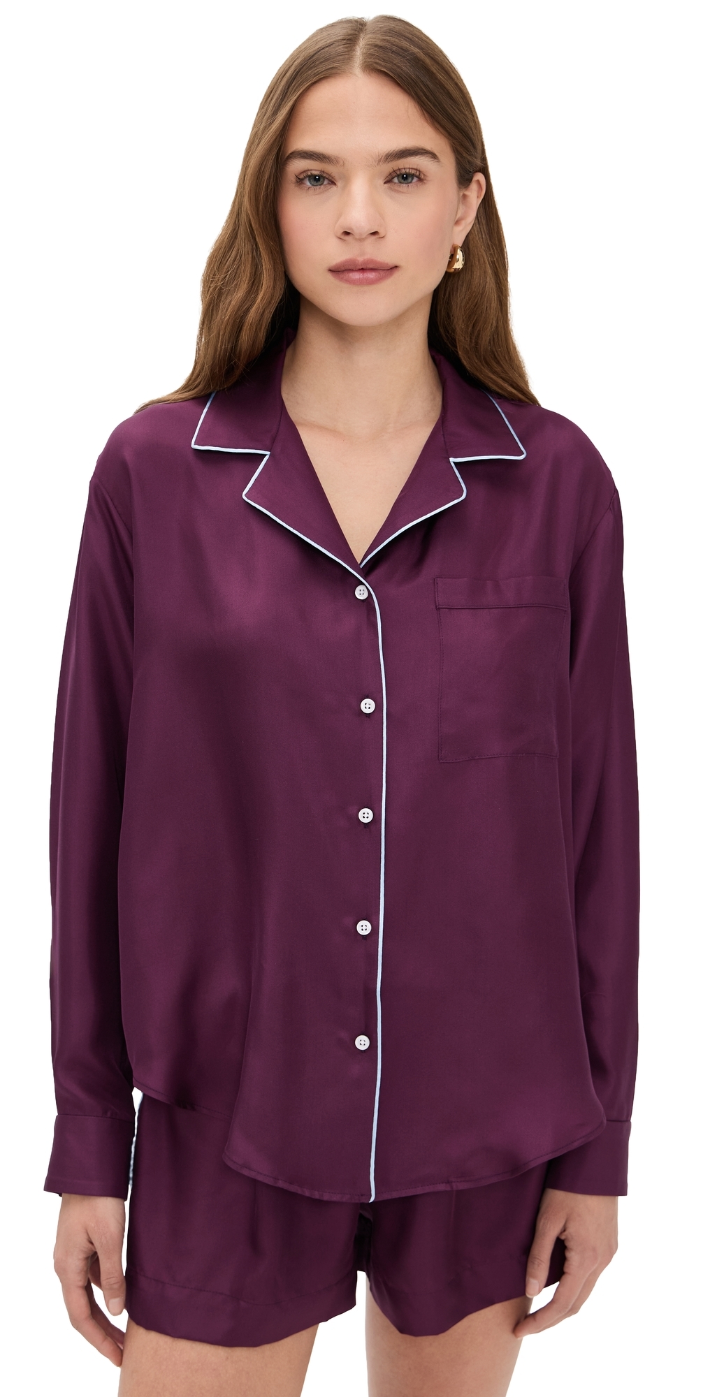 Notched Collar Shirt Eggplant/Lt Blue