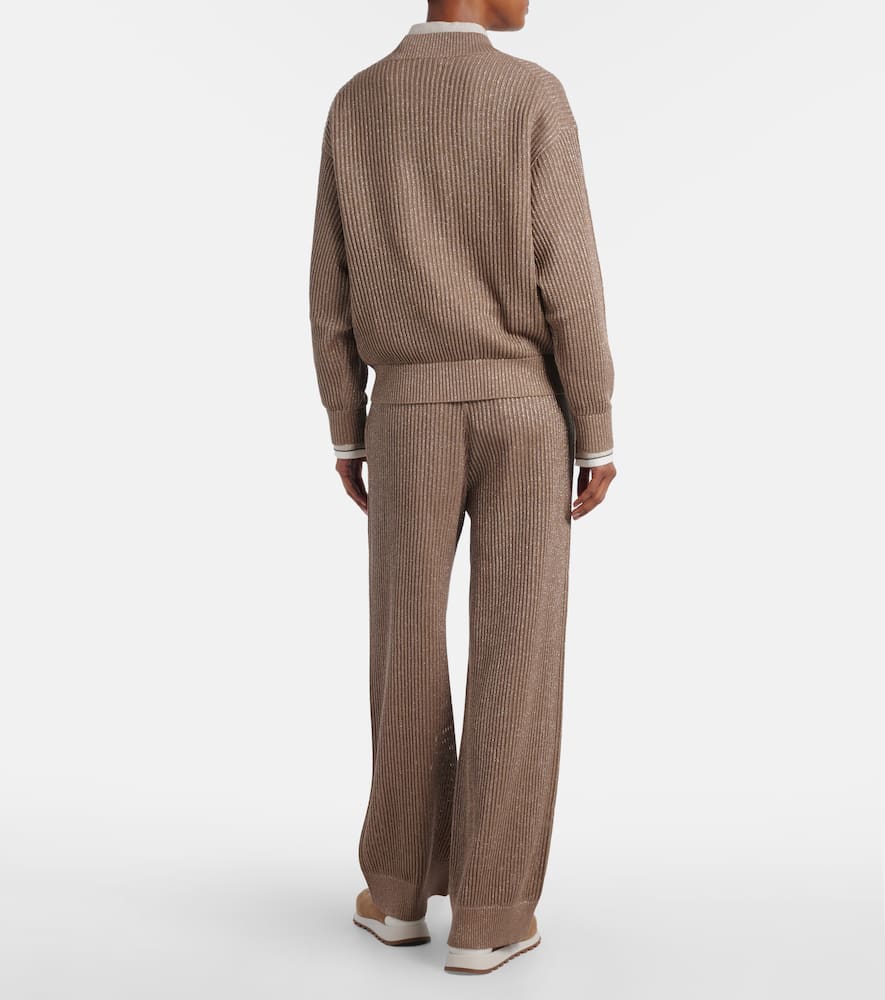 Ribbed-knit cotton-blend wide-leg pants