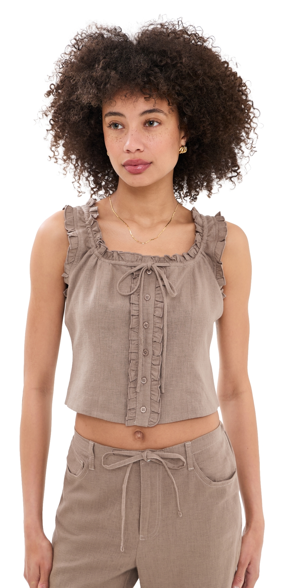 Linen Ruffle Cami Driftwood