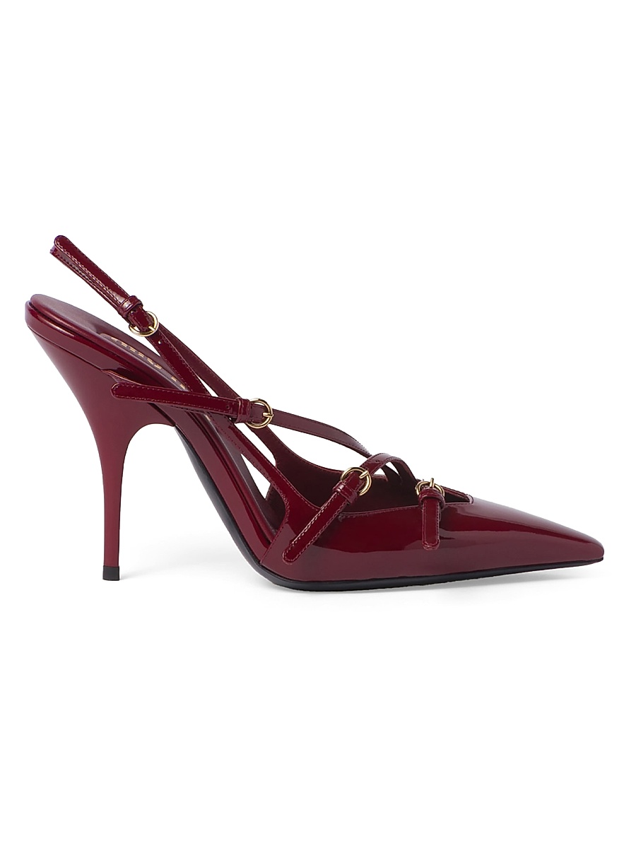 Women's Patent Leather Slingbacks With Buckles - Red