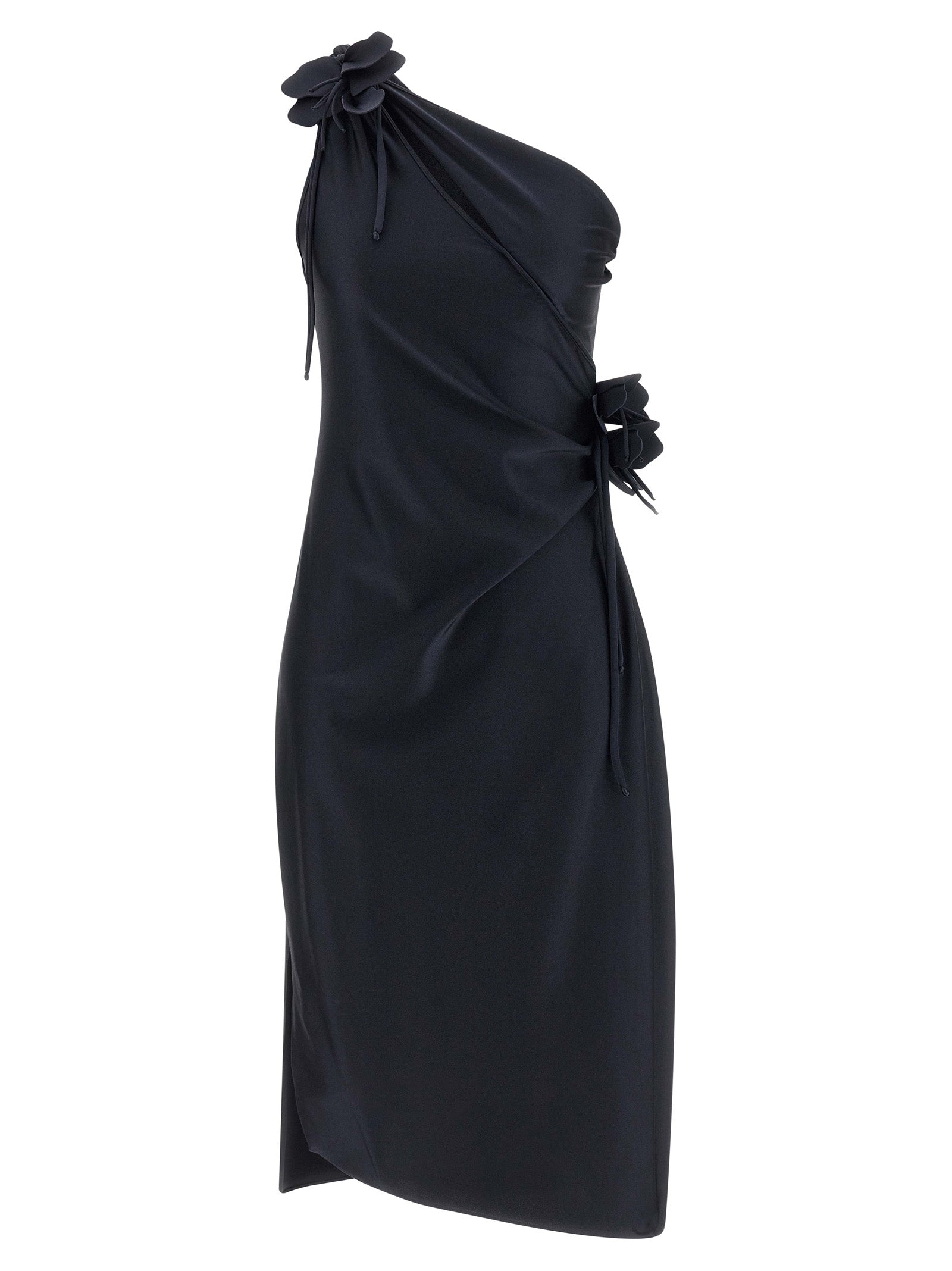 Asymmetric One-Shoulder Midi Dress — Black