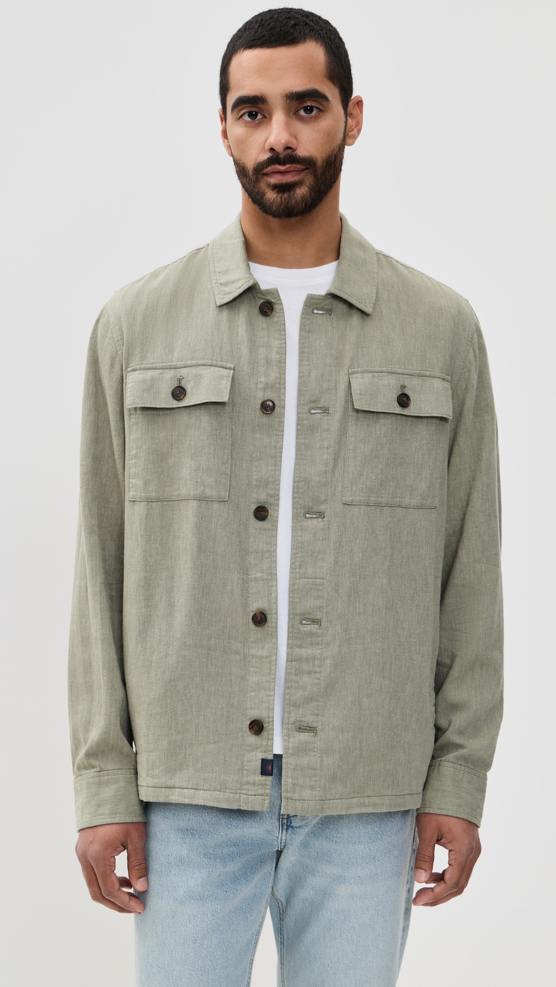Faherty Movement Linen Shirt Jacket Sage Cliff 