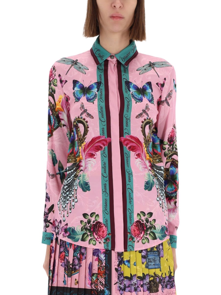 Versace Jeans Couture - floral graphic long sleeve collared top