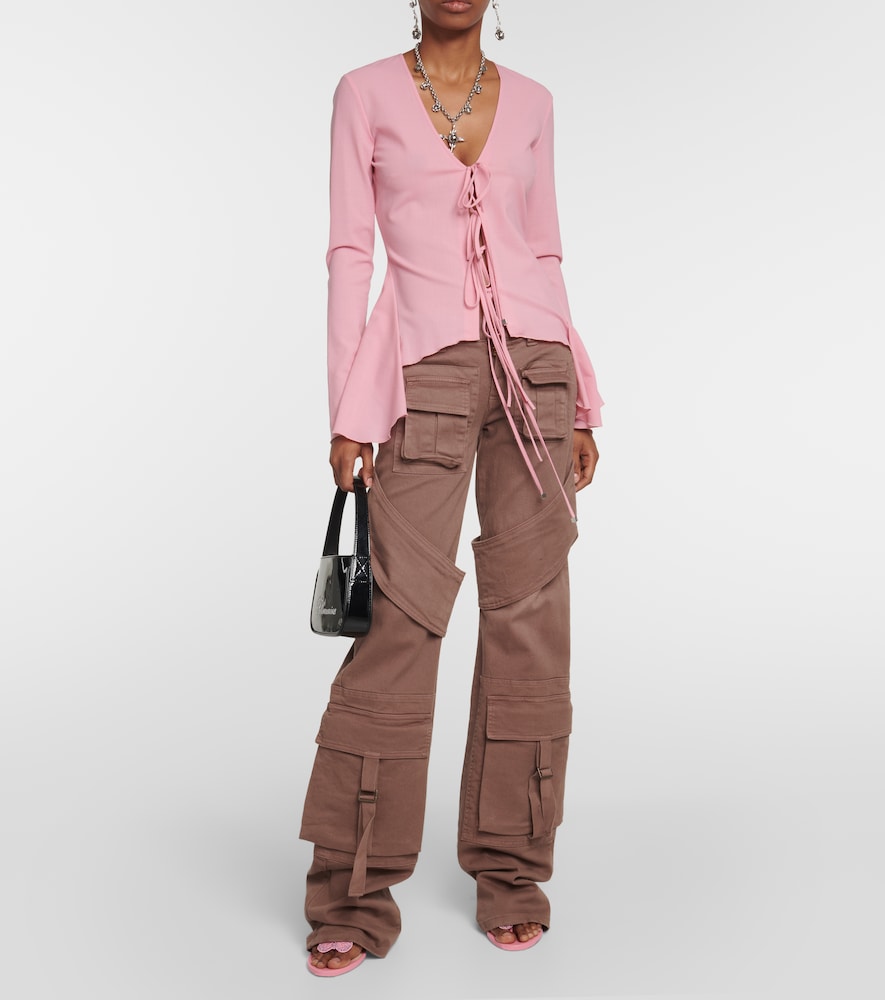 Ruffled tie-front wool-blend blouse