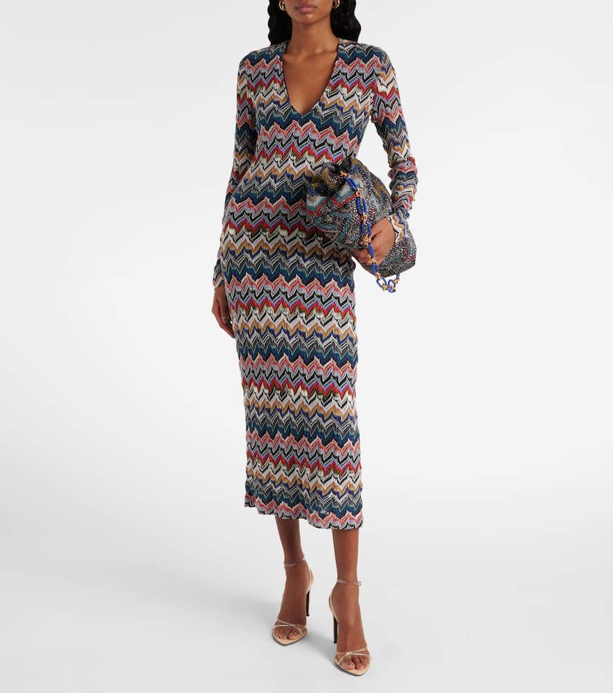 Zigzag lamé midi dress
