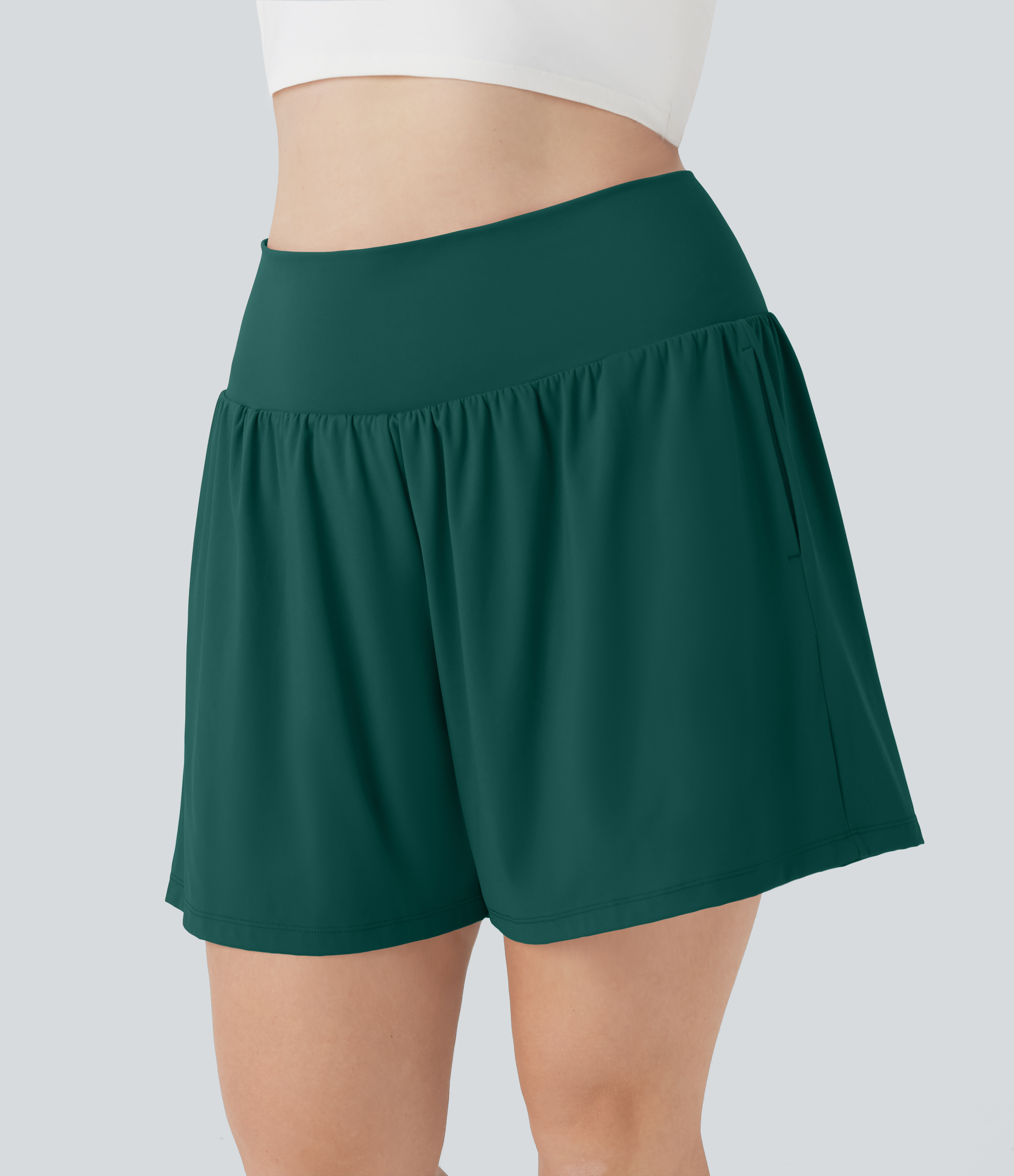 "SoftlyZero™ Airy Super High Waisted 2-in-1 Cool Touch Yoga Plus Size Shorts 7"" with Pockets Gym Short - Forest Biome