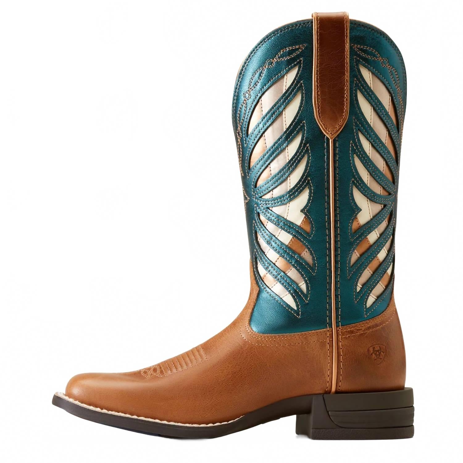 Women's Longview Western Boot In Buttered Rum/metallic Sea