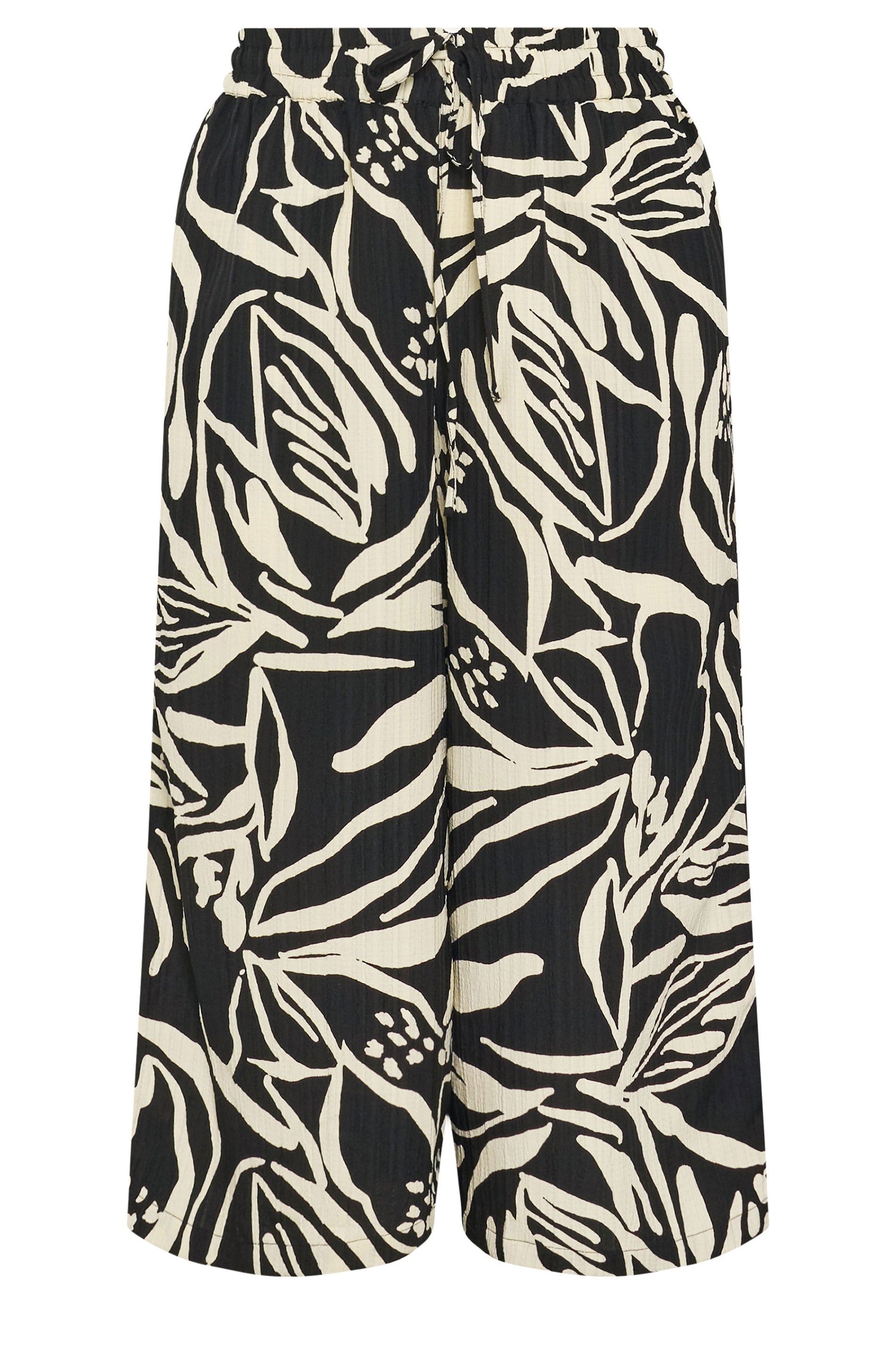 Yours Women's Abstract Floral Cropped Trousers in Black
