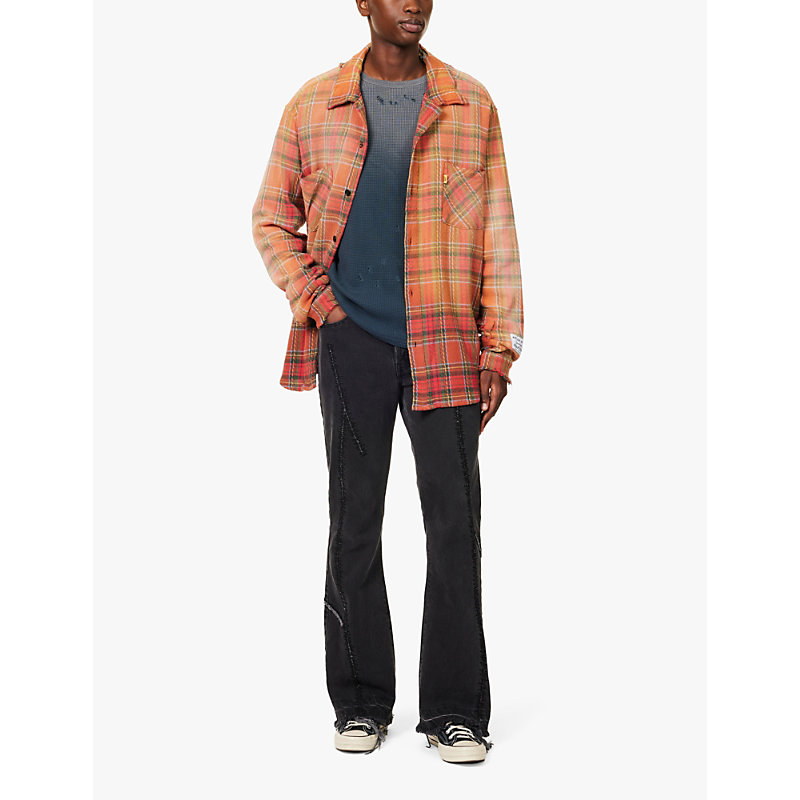 Mens Washed Black Yorke Flared-cuffs Straight-leg Regular-fit Denim Jeans