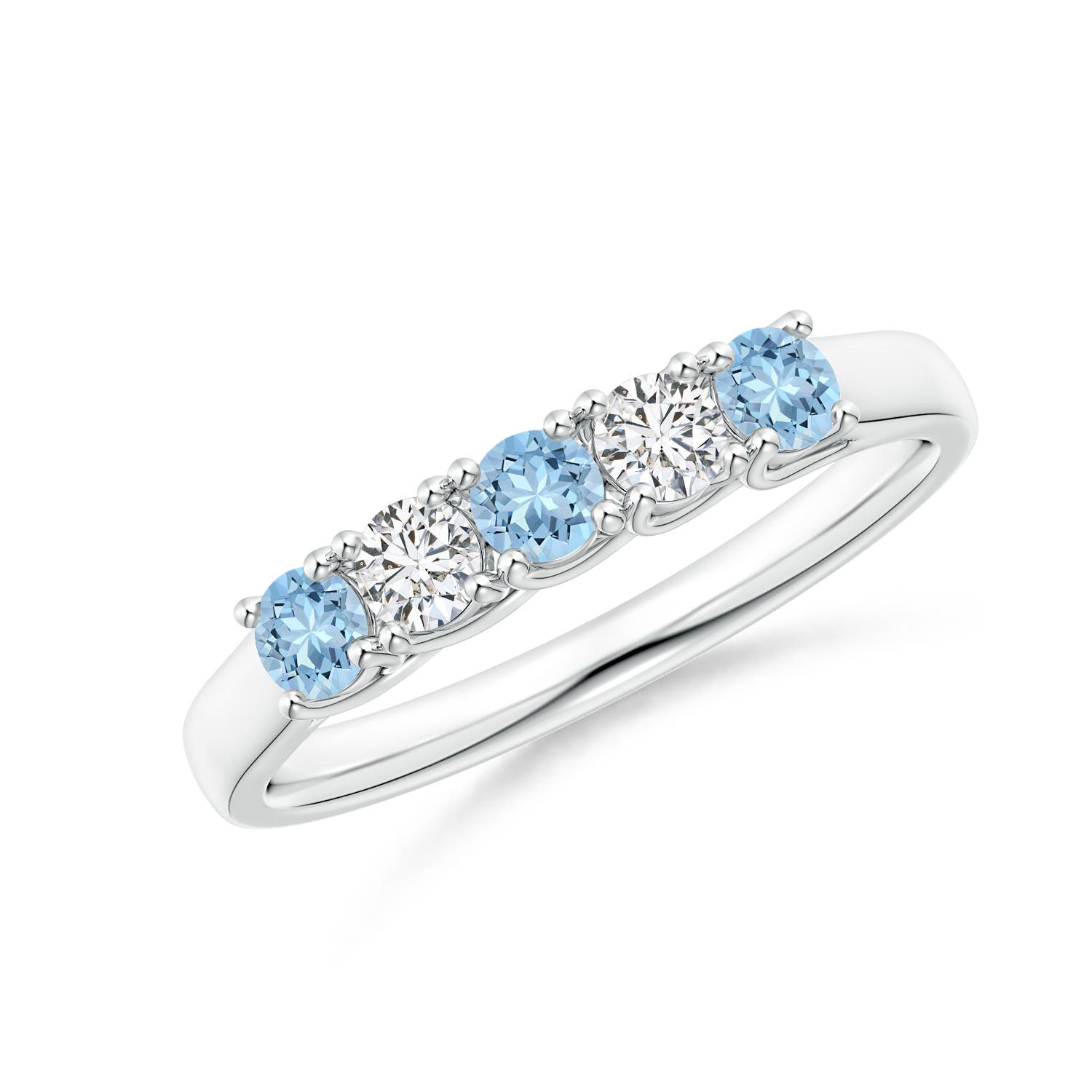 Angara 0.24 Carat Half Eternity Five Stone Aquamarine and Diamond Wedding Ring in 18K White Gold